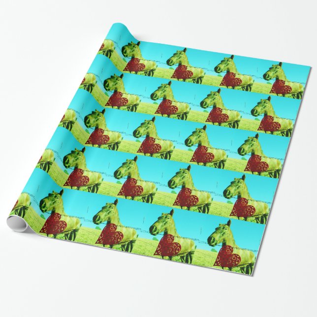 Red Heart and  Horse Wrapping Paper (Unrolled)