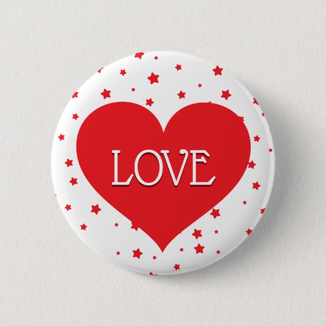 Red Heart And LOVE On Heart  Button (Front)