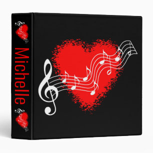 Red Heart and Music Notes 3 Ring Binder