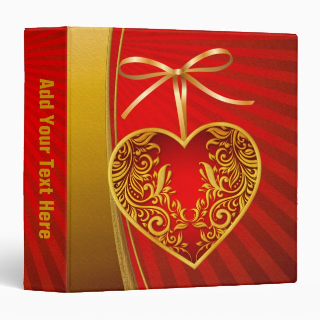 Red Heart and Ribbon Bow 3 Ring Binder (Front/Spine)