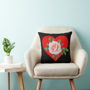 RED HEART AND ROSE FOR VALENTINES DAY THROW PILLOW