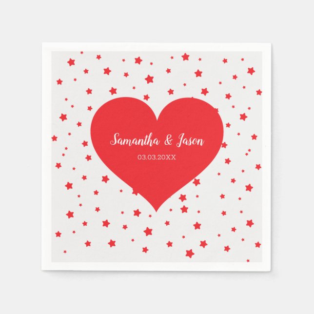 Red Heart And Stars Napkins (Front)
