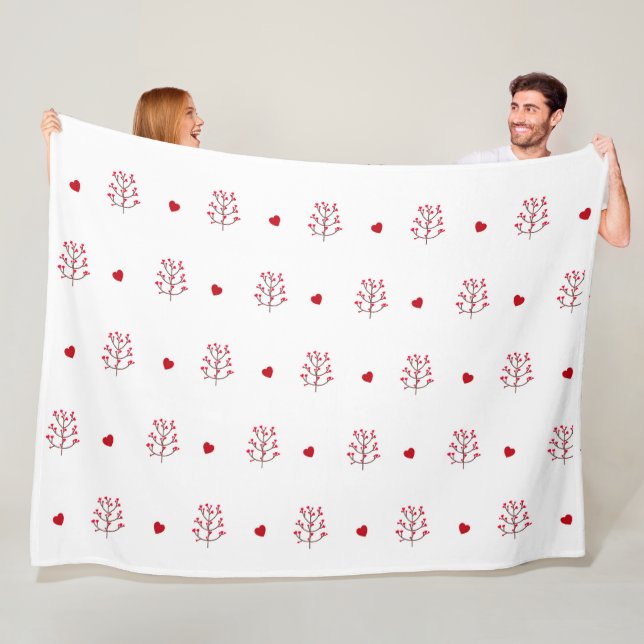 Red Heart And Tree Seamless Pattern  Fleece Blanket (In Situ)