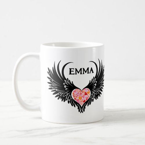 Red heart angel black wings coffee mug