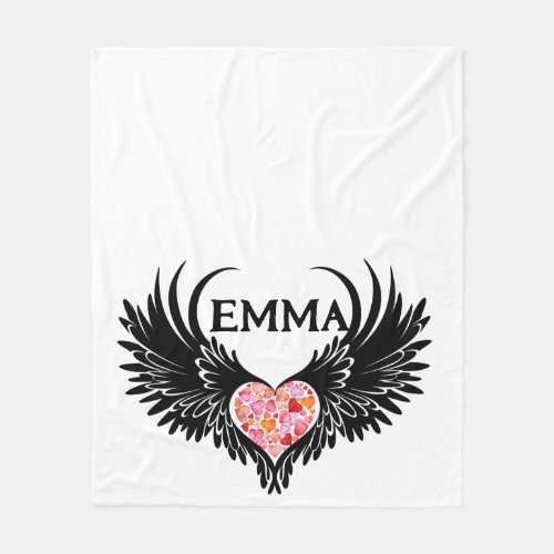 Red heart angel black wings fleece blanket