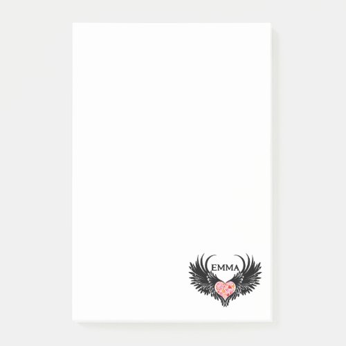 Red heart angel black wings post_it notes