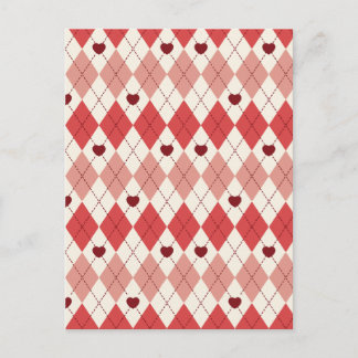 Red Heart Argyle Seamless Pattern Cute Romance Postcard