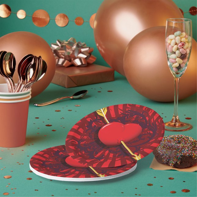Red Heart Arrow Paper Plates (Creator Uploaded)