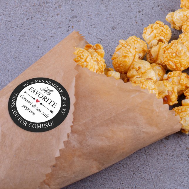 Red Heart Arrows His Favorite Wedding Candy Favor Classic Round Sticker (Creator Uploaded)