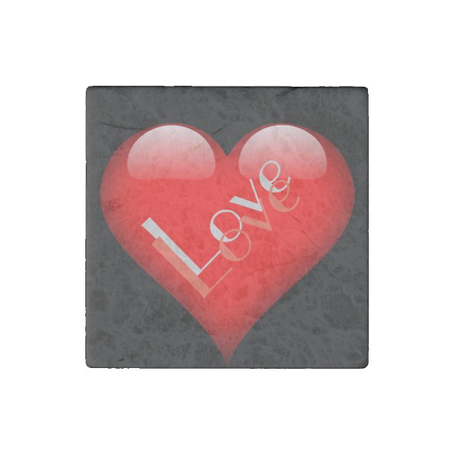 Red Heart Attractive Parisian Love Wedding Stone Magnet (Front)