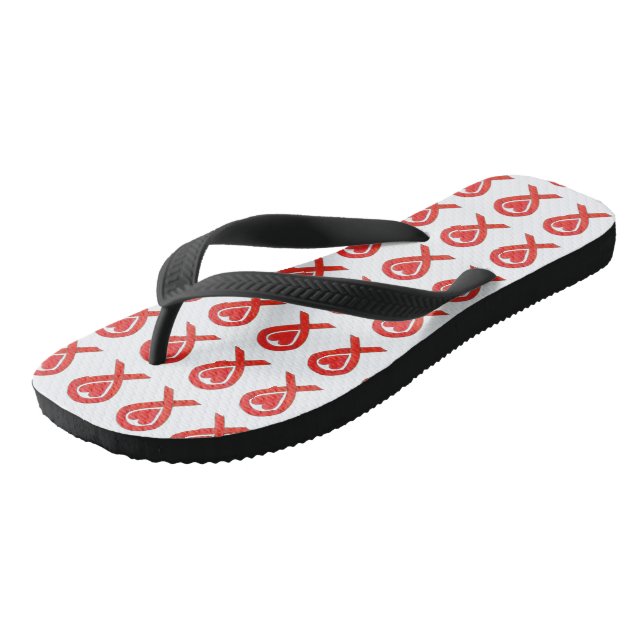 Red Heart Awareness Ribbon Art Custom Flip Flops (Angled)
