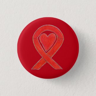 Red Heart Awareness Ribbon Art Pendant Buttons
