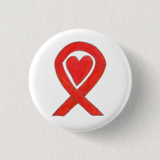 Red Heart Awareness Ribbon Art Pendant Buttons