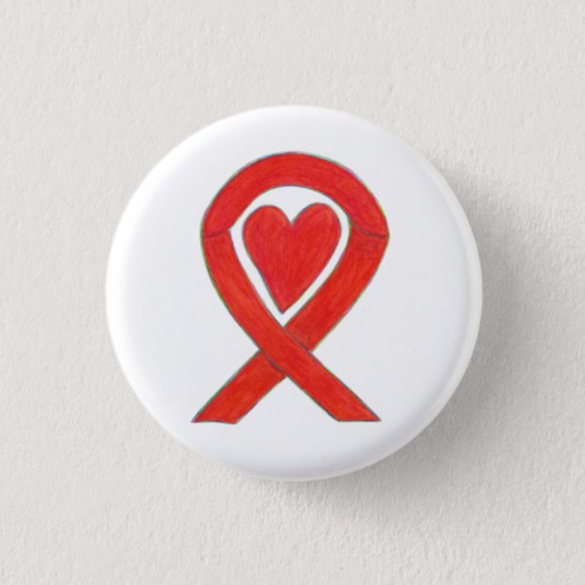 Red Heart Awareness Ribbon Art Pendant Buttons (Front)