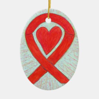 Red Heart Awareness Ribbon Ceramic Art Ornaments