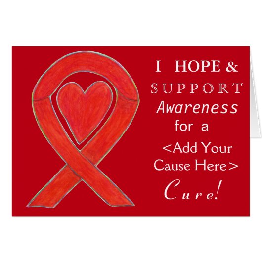 Red Heart Awareness Ribbon Custom Cause Note Cards (Front Horizontal)