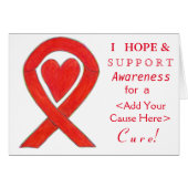 Red Heart Awareness Ribbon Custom Cause Note Cards (Front Horizontal)