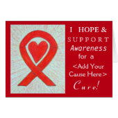 Red Heart Awareness Ribbon Custom Cause Note Cards (Front Horizontal)