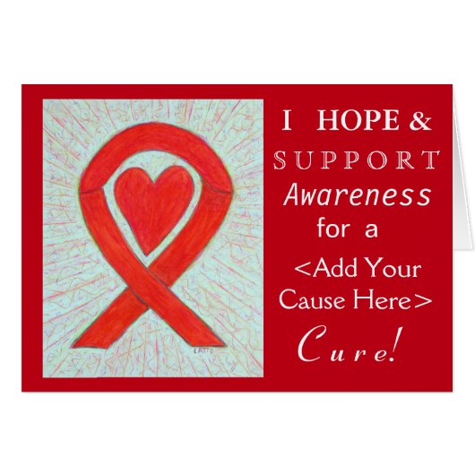 Red Heart Awareness Ribbon Custom Cause Note Cards (Front Horizontal)