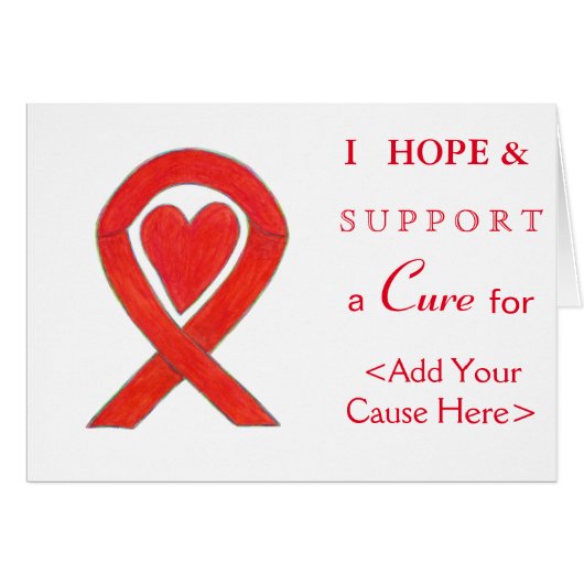 Red Heart Awareness Ribbon Custom Cause Note Cards (Front Horizontal)