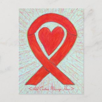 Red Heart Awareness Ribbon Custom Postcard
