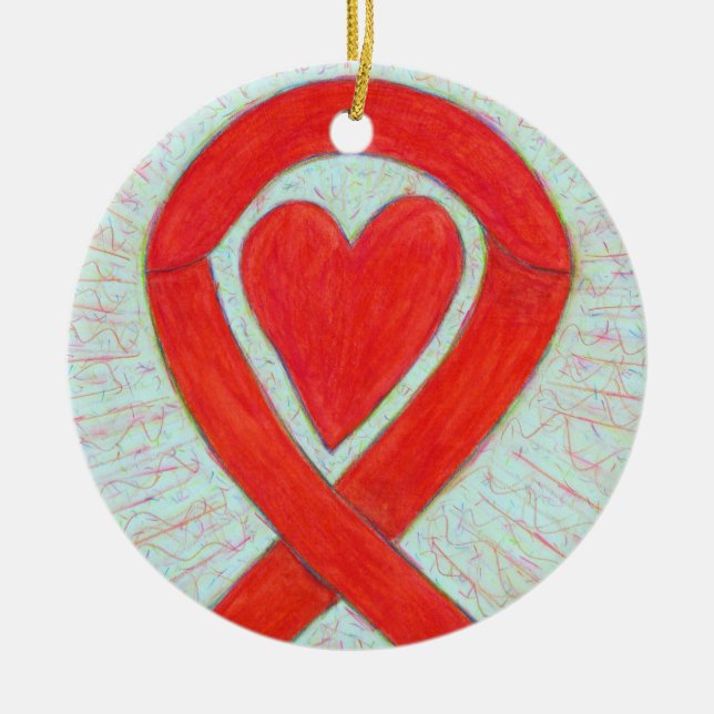 Red Heart Awareness Ribbon Customized Ornaments (Front)