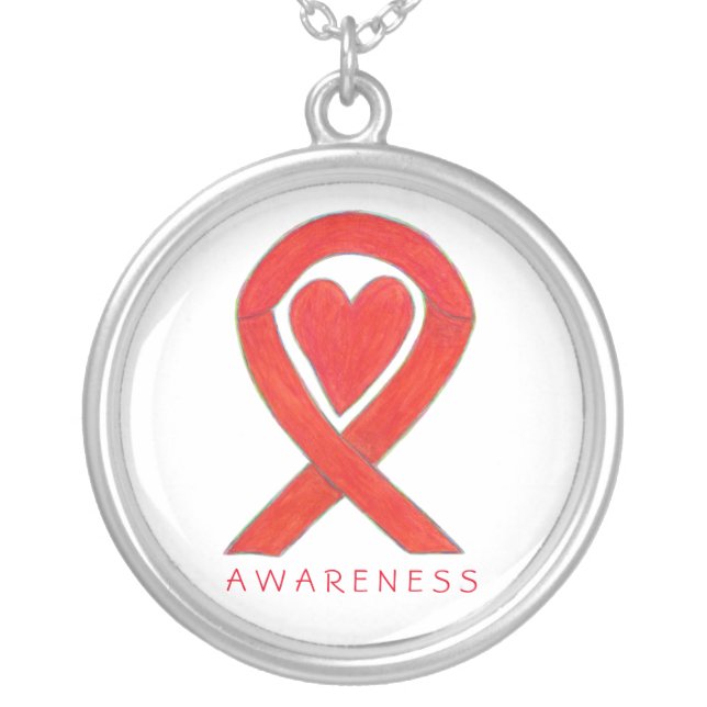 Red Heart Awareness Ribbon Jewelry Necklace (Front)