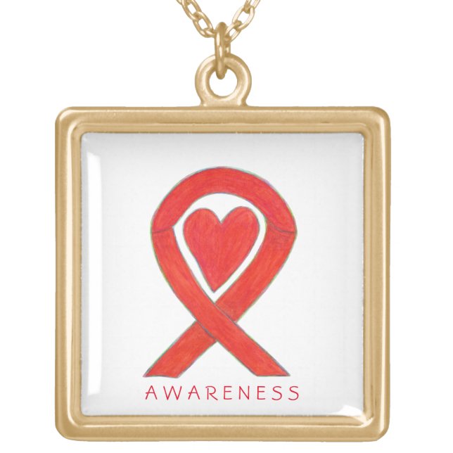 Red Heart Awareness Ribbon Jewelry Necklace (Front)