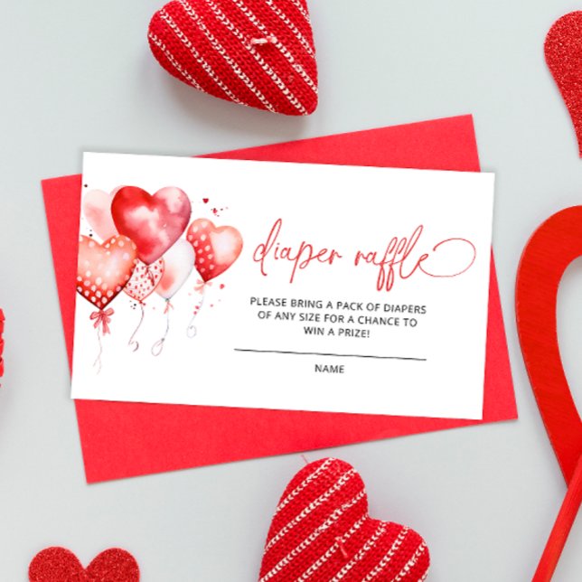Red Heart Baby Shower Diaper Raffle Tickets  Enclosure Card (Creator Uploaded)