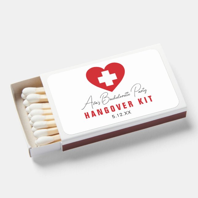 Red Heart Bachelorette Party Hangover Kit  Matchboxes (Front Open)