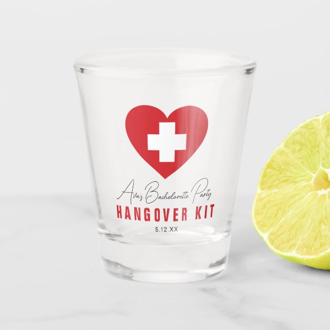 Red Heart Bachelorette Party Hangover Shot Glass (Front)