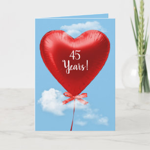 Red Heart Balloon for 45th anniversary Card