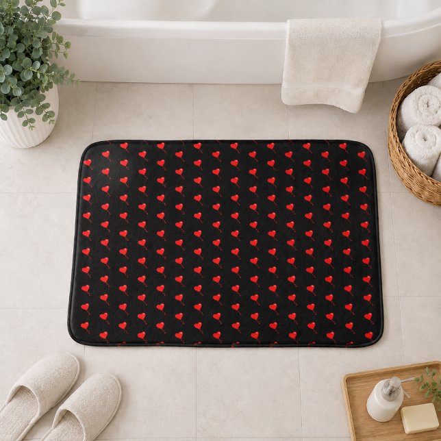 Red Heart Balloon Pattern Black Background Bath Mat (Red Heart Balloon Pattern Black Background Bath Mat)