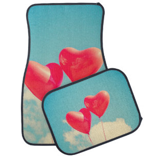 Red Heart Balloons Against Cloudy Sky Car Floor Mat