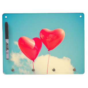 Red Heart Balloons Against Cloudy Sky Dry Erase Board With Keychain Holder