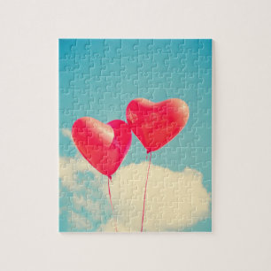 Red Heart Balloons Against Cloudy Sky Jigsaw Puzzle