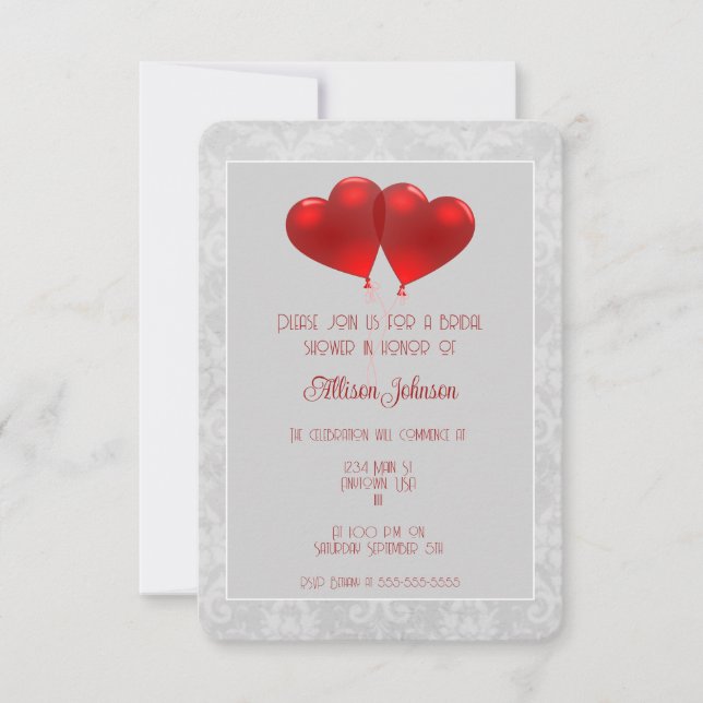 Red Heart Balloons Bridal Shower Invitation (Front)