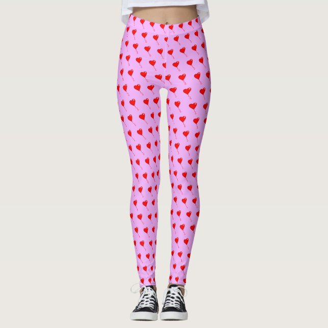 Red Heart Balloons Chic Purple Valentines Birthday Leggings (Front)