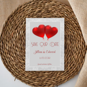 Red Heart Balloons Save The Date Announcement