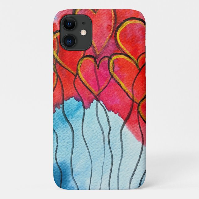 Red heart balloons Valentine watercolor Case-Mate iPhone Case (Back)