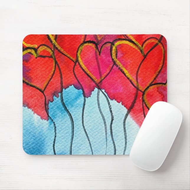 Red heart balloons Valentine watercolor Mouse Pad (With Mouse)