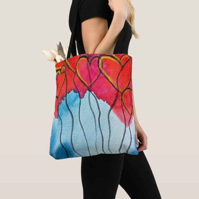 Red heart balloons Valentine watercolor Tote Bag (Close Up)