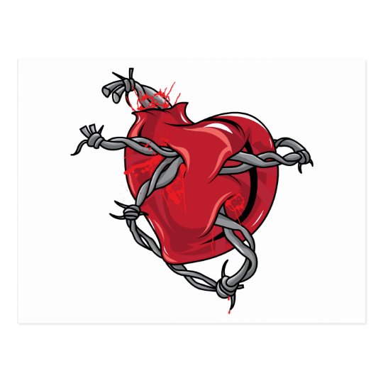 Red Heart Barbed Wire Love Hearts Postcard