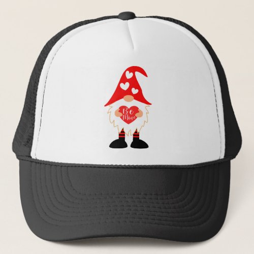 Red Heart Be Mine Valentine Gnome Trucker Hat