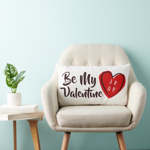 Red Heart Be My Valentine Custom Couple White Red Lumbar Pillow 