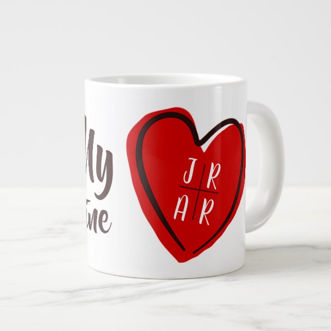 Red Heart Be My Valentine Custom Couple's White Giant Coffee Mug (Front Right)