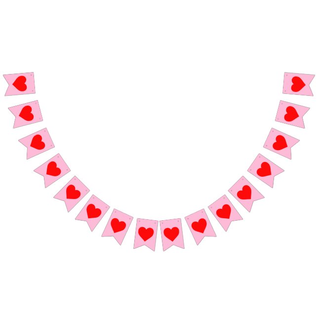 Red Heart Beat Pastel Pink Bunting Flags (All)