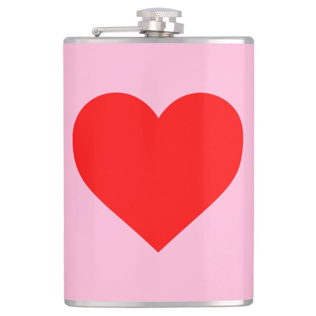 Red Heart Beat Pastel Pink Flask (Front)