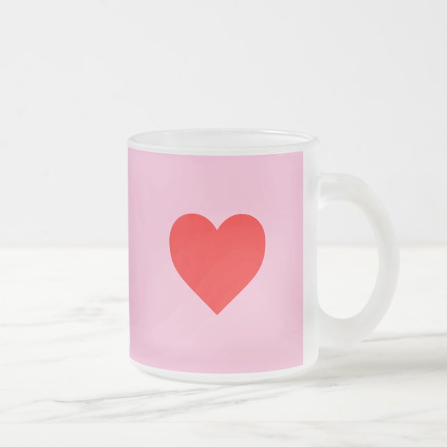 Red Heart Beat Pastel Pink Frosted Glass Coffee Mug (Right)