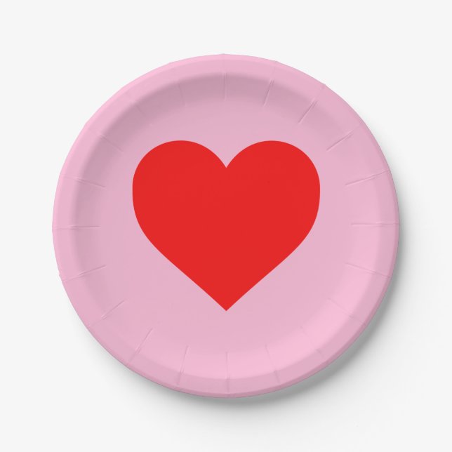 Red Heart Beat Pastel Pink Paper Plates (Front)